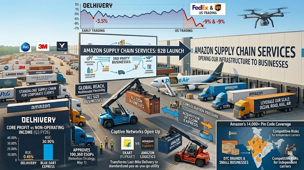 Amazon Opens Its Logistics Network to Third Parties, Putting Pressure on Delhivery and Global Carriers